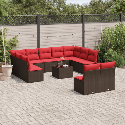 Set Divani da Giardino 12 pz con Cuscini Marrone in Polyrattan | homemem39