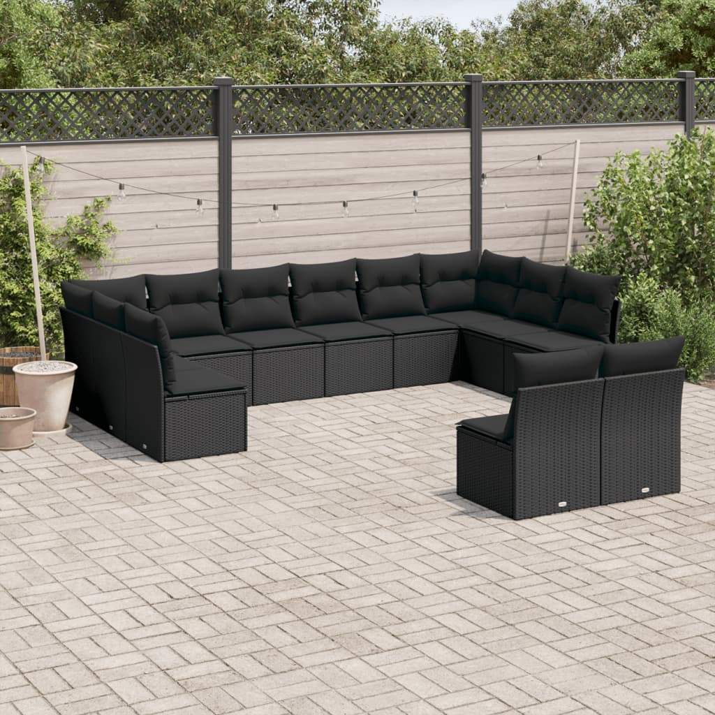 Set Divani da Giardino 12 pz con Cuscini Nero in Polyrattan - homemem39