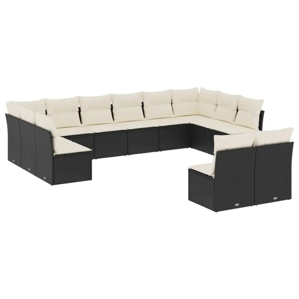 Set Divani da Giardino 12 pz con Cuscini Nero in Polyrattan - homemem39