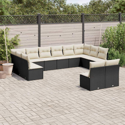Set Divani da Giardino 12 pz con Cuscini Nero in Polyrattan - homemem39