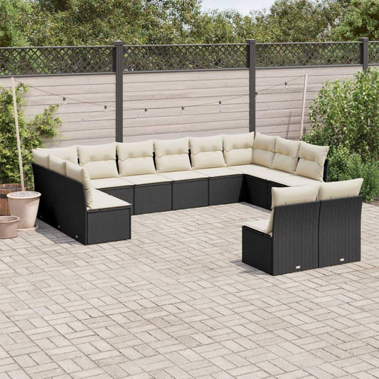 Set Divani da Giardino 12 pz con Cuscini Nero in Polyrattan - homemem39