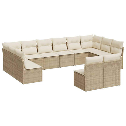 Set Divani da Giardino 12 pz con Cuscini Beige in Polyrattan - homemem39