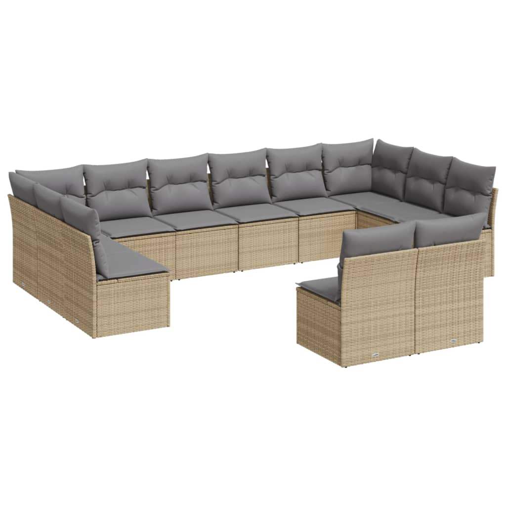 Set Divani da Giardino 12 pz con Cuscini Beige in Polyrattan - homemem39