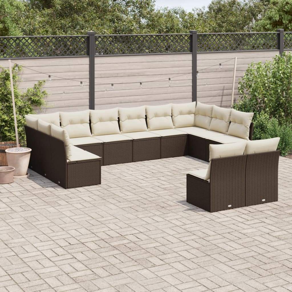 Set Divani da Giardino 12 pz con Cuscini Marrone in Polyrattan - homemem39