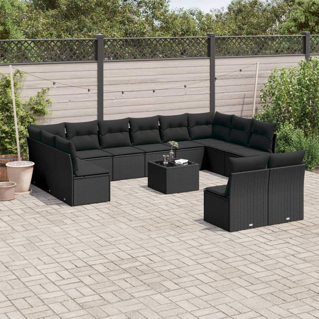 Set Divani da Giardino 13pz con Cuscini Nero in Polyrattan - homemem39