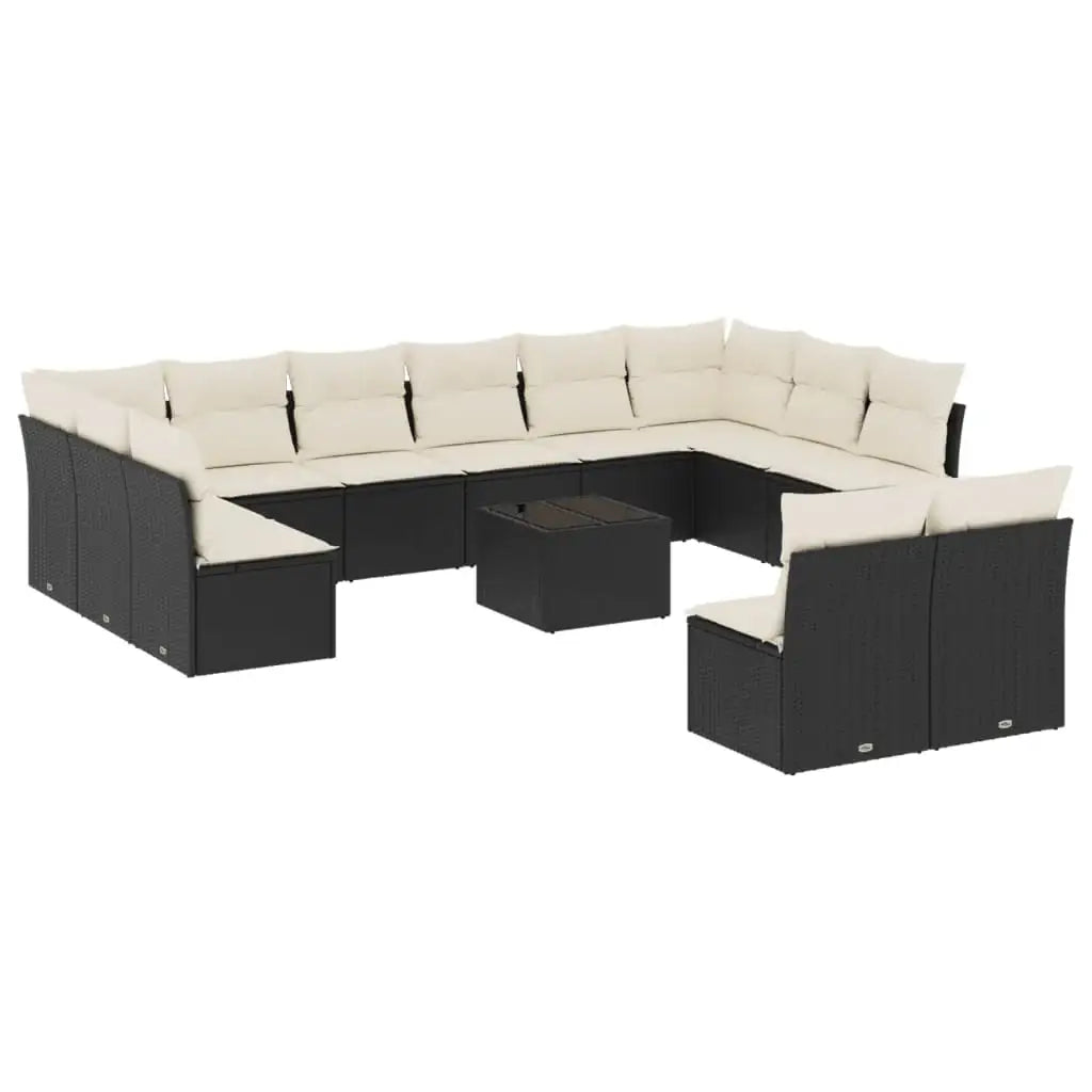 Set Divani da Giardino 13pz con Cuscini Nero in Polyrattan - homemem39