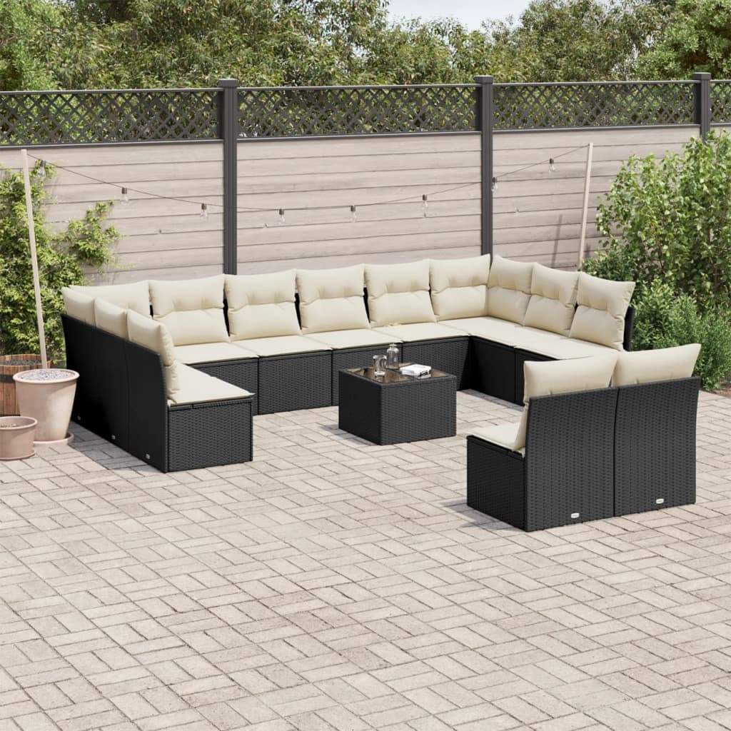 Set Divani da Giardino 13pz con Cuscini Nero in Polyrattan - homemem39