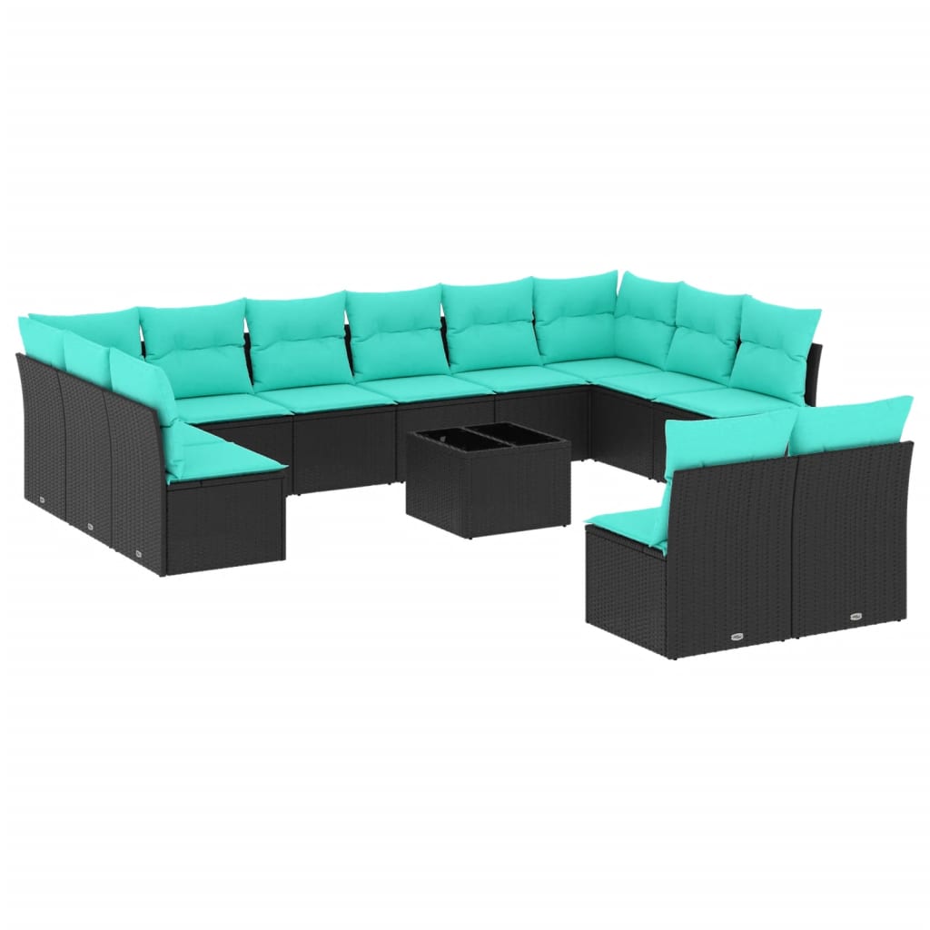 Set Divani da Giardino 13 pz con Cuscini Nero in Polyrattan | homemem39