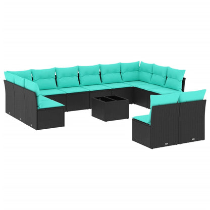 Set Divani da Giardino 13 pz con Cuscini Nero in Polyrattan | homemem39