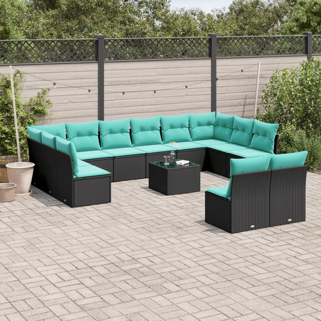 Set Divani da Giardino 13 pz con Cuscini Nero in Polyrattan | homemem39