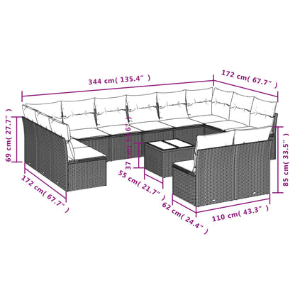 Set Divani da Giardino 13 pz con Cuscini Grigio in Polyrattan