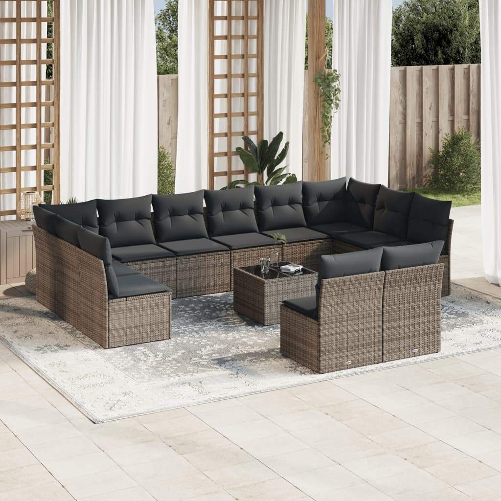 Set Divani da Giardino 13 pz con Cuscini Grigio in Polyrattan - homemem39
