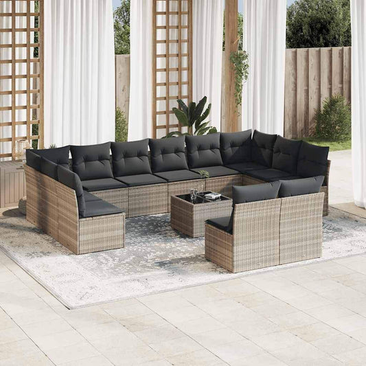 Set Divani Giardino 13 pz con Cuscini Grigio Chiaro Polyrattan - homemem39