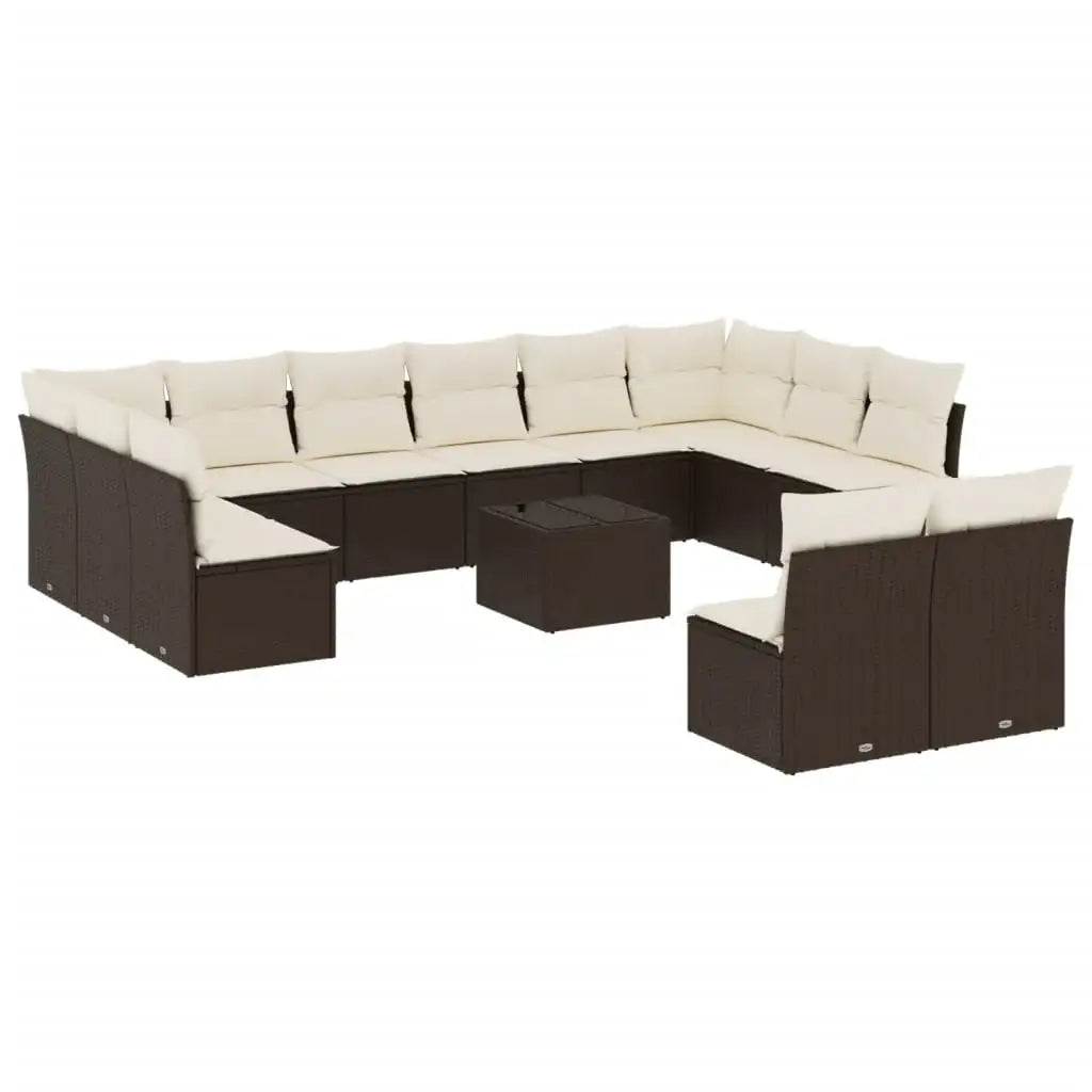Set Divani da Giardino 13 pz con Cuscini Marrone in Polyrattan - homemem39