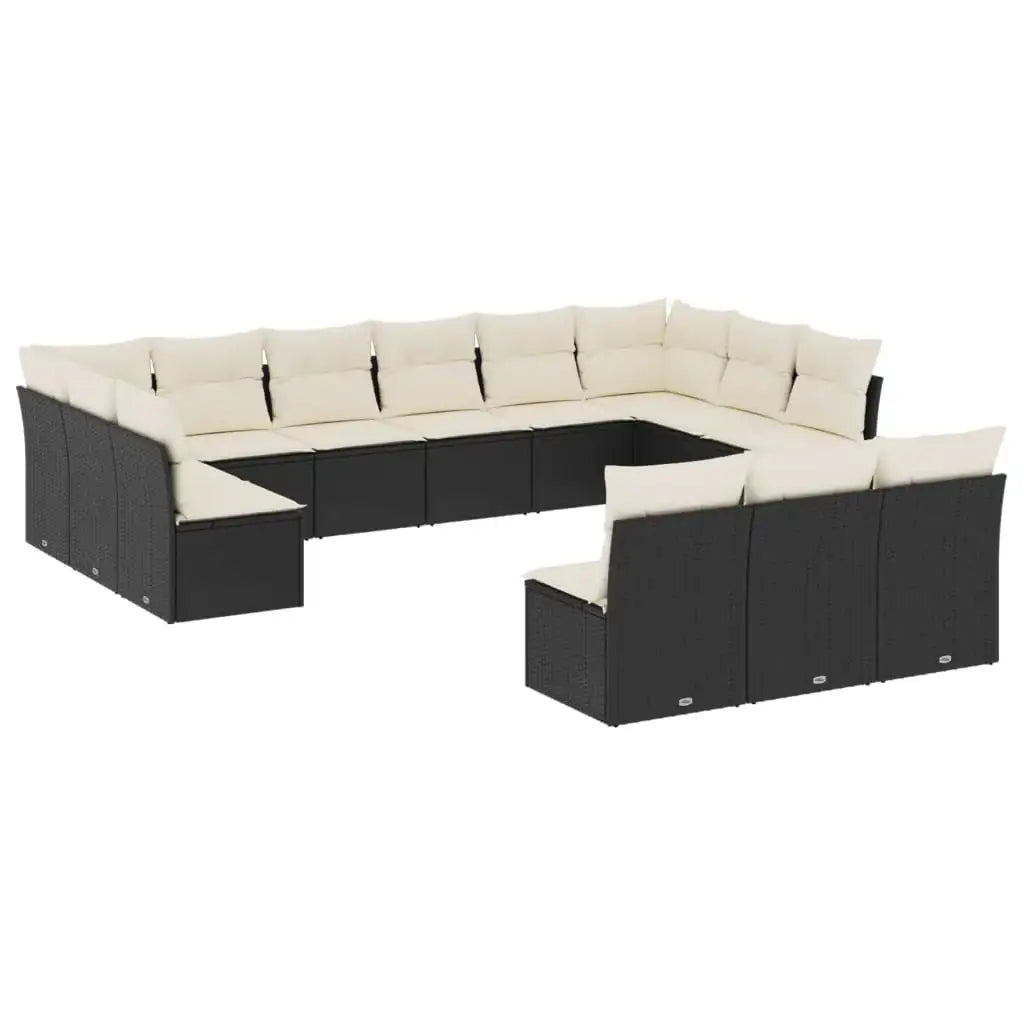 Set Divani da Giardino 13pz con Cuscini Nero in Polyrattan - homemem39