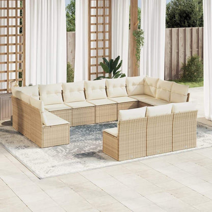 Set Divano da Giardino 13 pz con Cuscini Beige in Polyrattan - homemem39