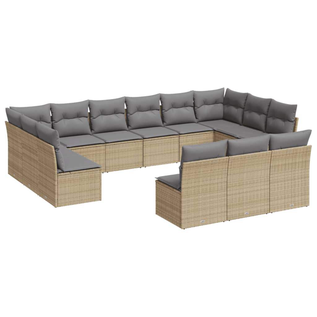 Set Divano da Giardino 13 pz con Cuscini Beige in Polyrattan - homemem39
