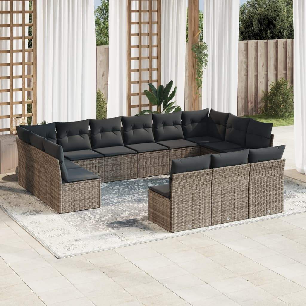 Set Divani da Giardino 13 pz con Cuscini Grigio in Polyrattan - homemem39