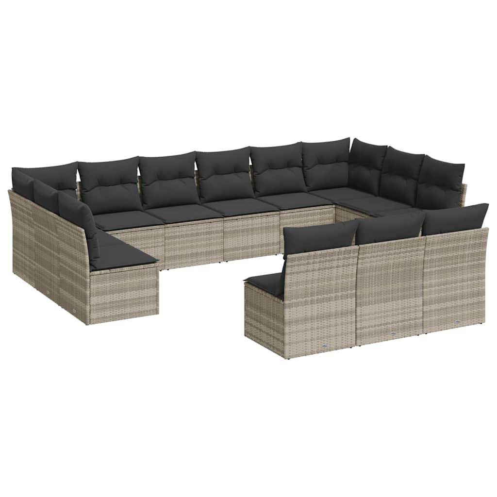 Set Divani Giardino 13 pz con Cuscini Grigio Chiaro Polyrattan - homemem39