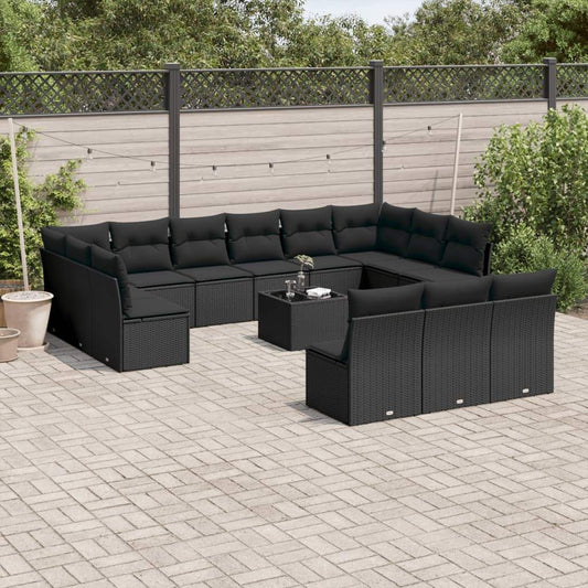 Set Divani da Giardino 14pz con Cuscini in Polyrattan Nero - homemem39