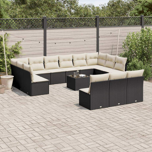 Set Divani da Giardino 14pz con Cuscini in Polyrattan Nero - homemem39