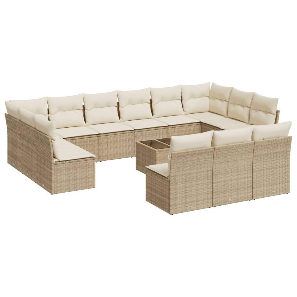Set Divani da Giardino 14pz con Cuscini in Polyrattan Beige - homemem39