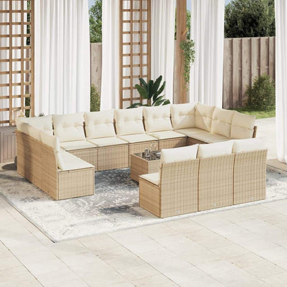 Set Divani da Giardino 14pz con Cuscini in Polyrattan Beige - homemem39
