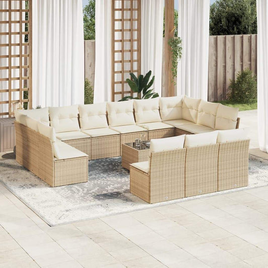 Set Divani da Giardino 14pz con Cuscini in Polyrattan Beige - homemem39