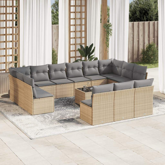 Set Divani da Giardino 14pz con Cuscini in Polyrattan Beige - homemem39