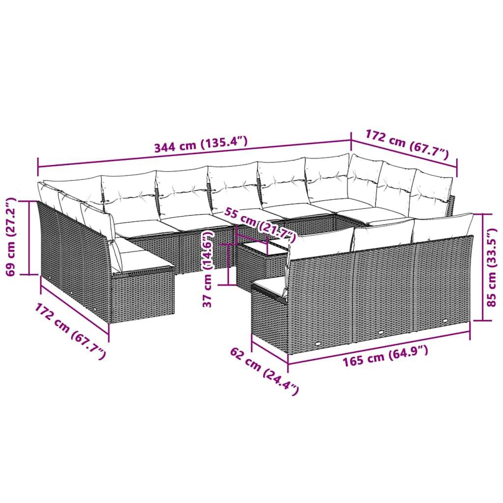 Set Divani da Giardino 14pz con Cuscini in Polyrattan - homemem39