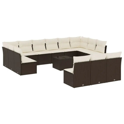 Set Divani da Giardino 14pz con Cuscini in Polyrattan Marrone - homemem39