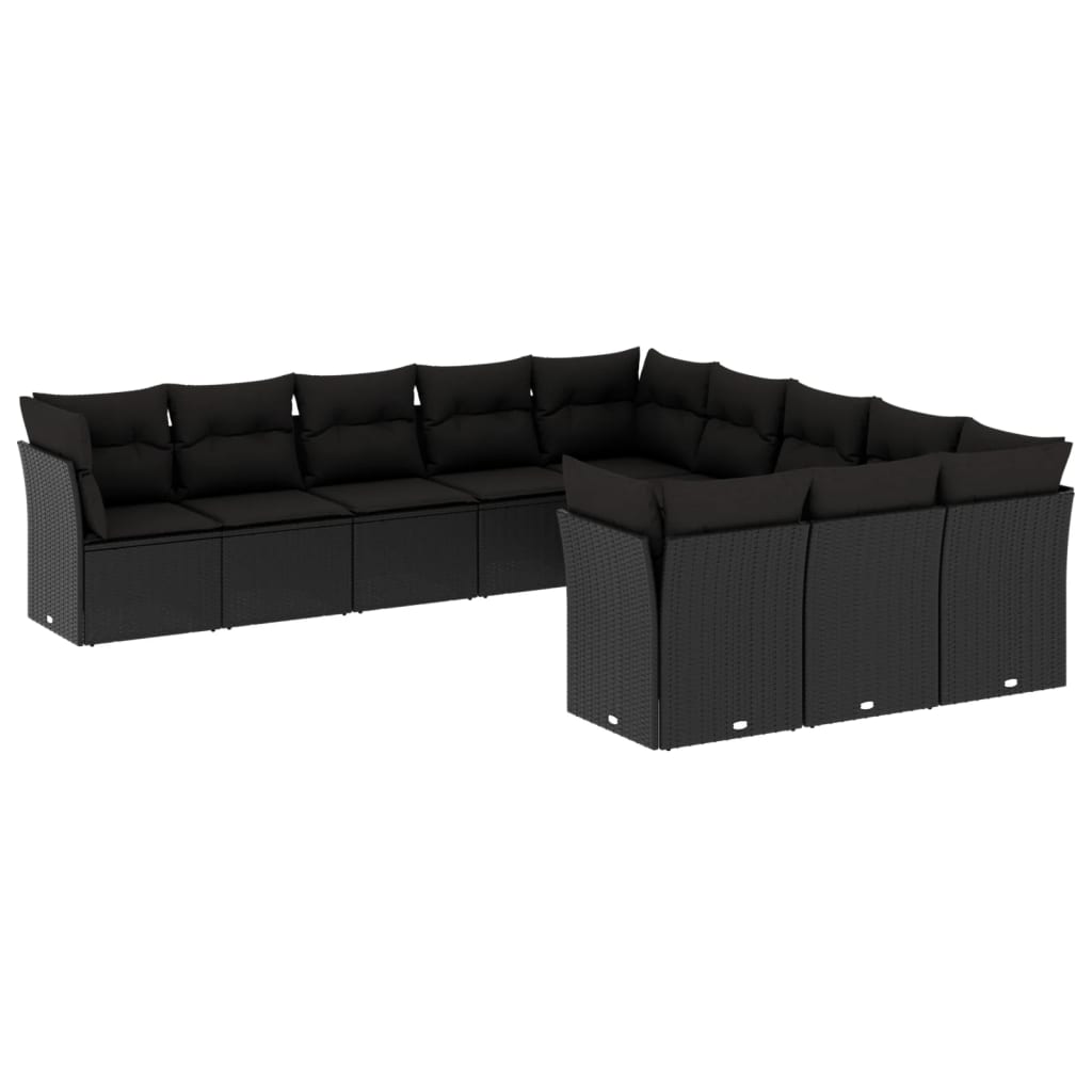 Set Divani da Giardino 11 pz con Cuscini in Polyrattan Nero - homemem39