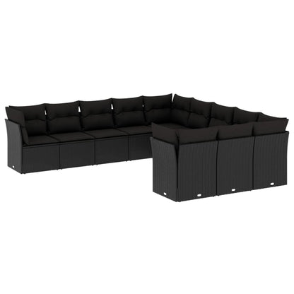 Set Divani da Giardino 11 pz con Cuscini in Polyrattan Nero - homemem39