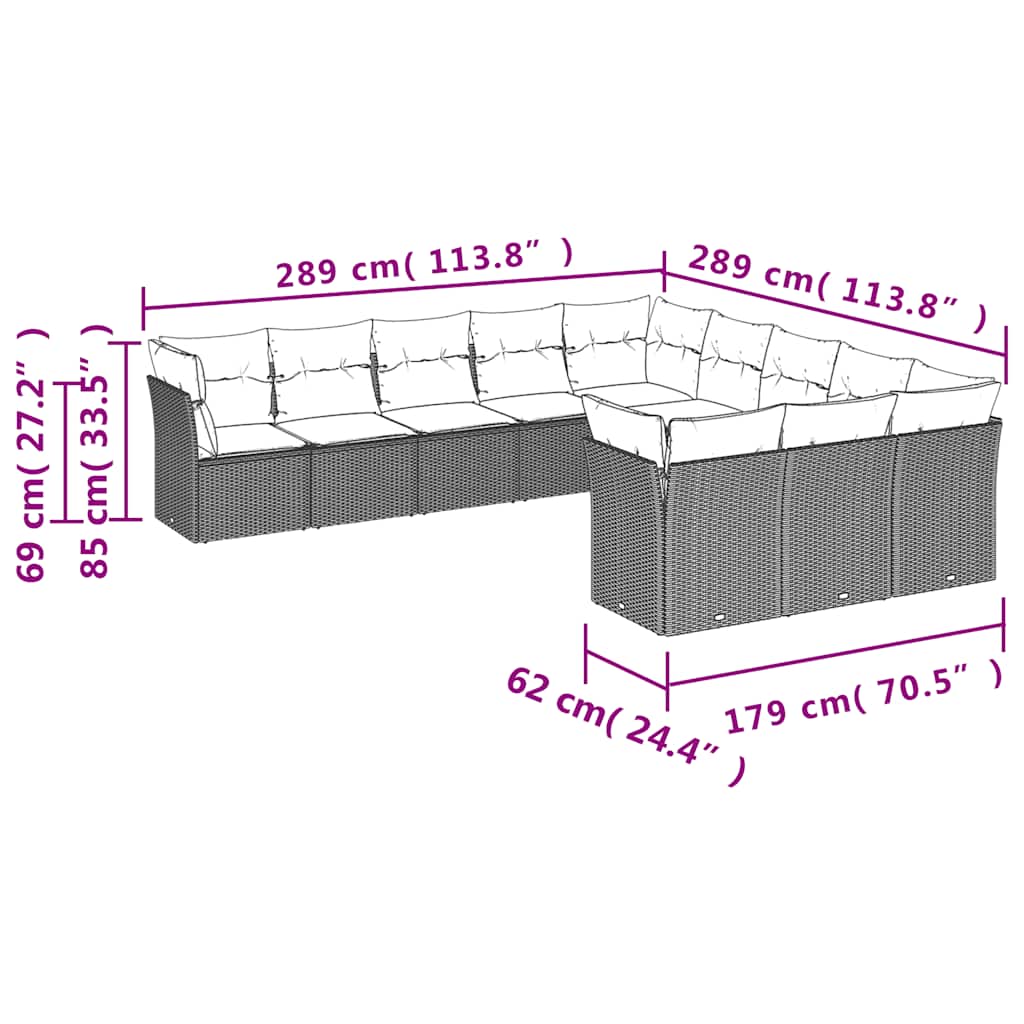 Set Divani da Giardino 11 pz con Cuscini in Polyrattan Nero | homemem39