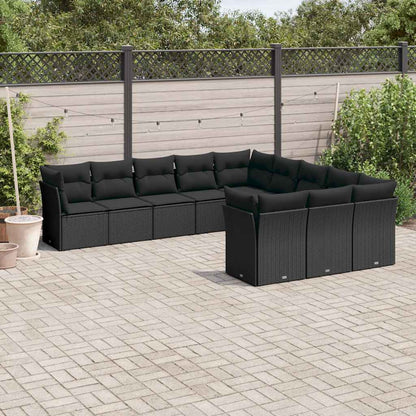 Set Divani da Giardino 11 pz con Cuscini in Polyrattan Nero | homemem39