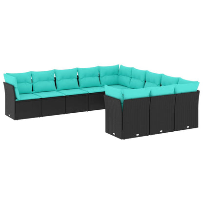 Set Divani da Giardino 11 pz con Cuscini Nero in Polyrattan | homemem39