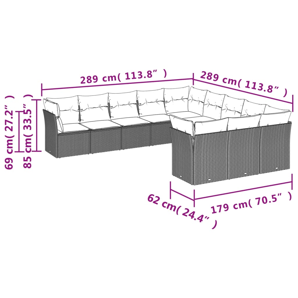 Set Divani da Giardino 11 pz con Cuscini Nero in Polyrattan | homemem39