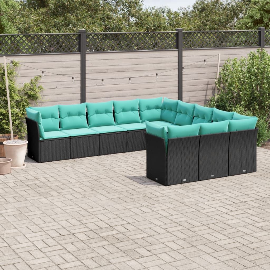 Set Divani da Giardino 11 pz con Cuscini Nero in Polyrattan | homemem39