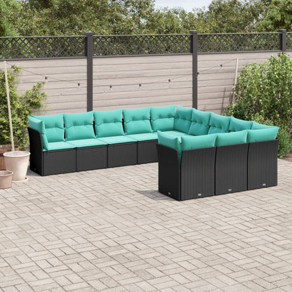 Set Divani da Giardino 11 pz con Cuscini Nero in Polyrattan | homemem39