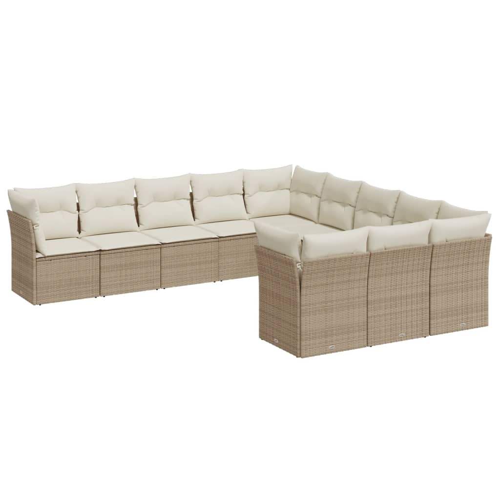 Set Divani da Giardino 11 pz con Cuscini Beige in Polyrattan - homemem39