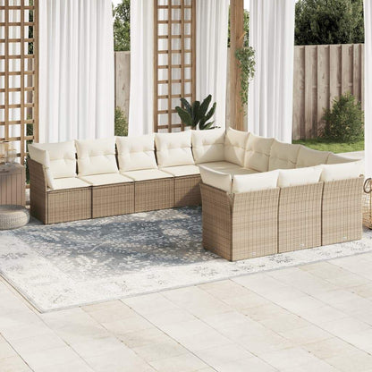 Set Divani da Giardino 11 pz con Cuscini Beige in Polyrattan - homemem39