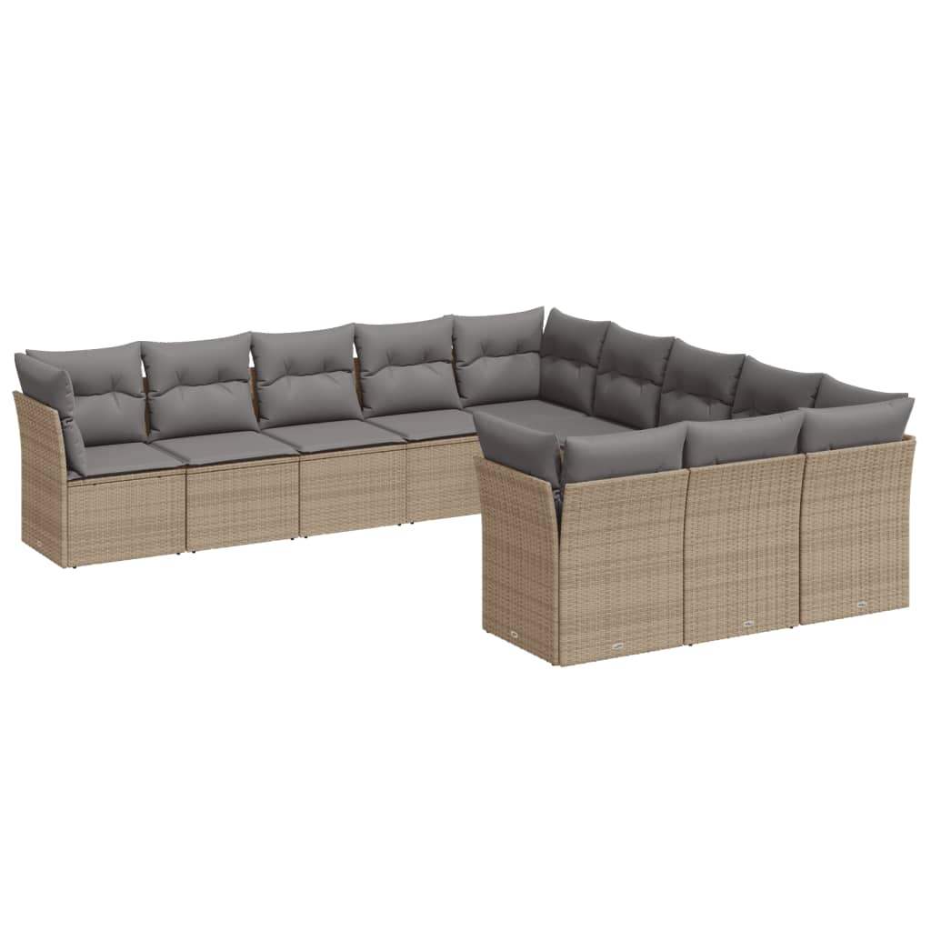Set Divani da Giardino 11 pz con Cuscini Beige in Polyrattan - homemem39