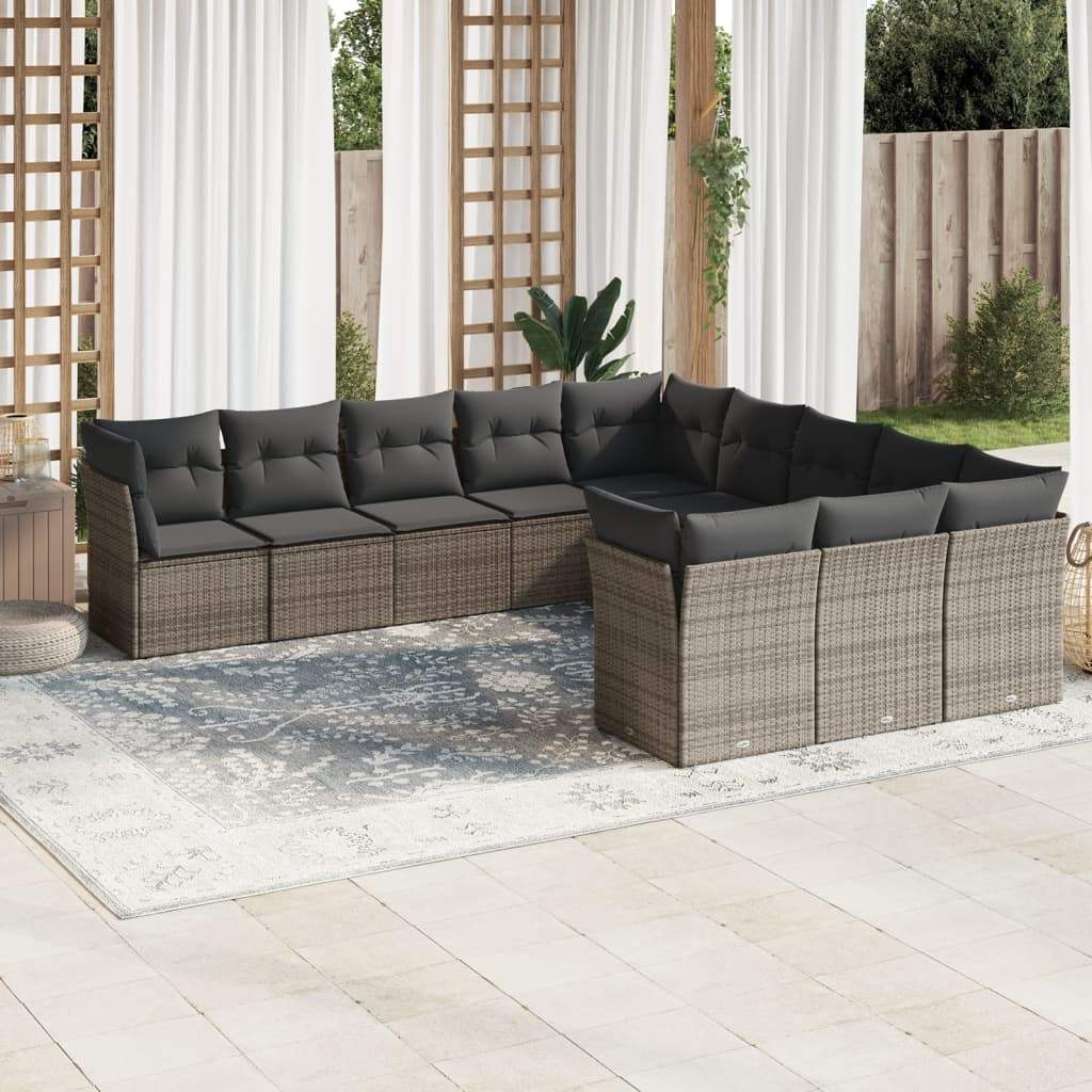 Set Divani da Giardino 11 pz con Cuscini in Polyrattan Grigio - homemem39