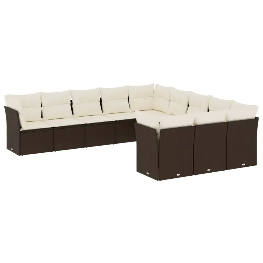Set Divani da Giardino 11 pz con Cuscini Polyrattan Marrone - homemem39