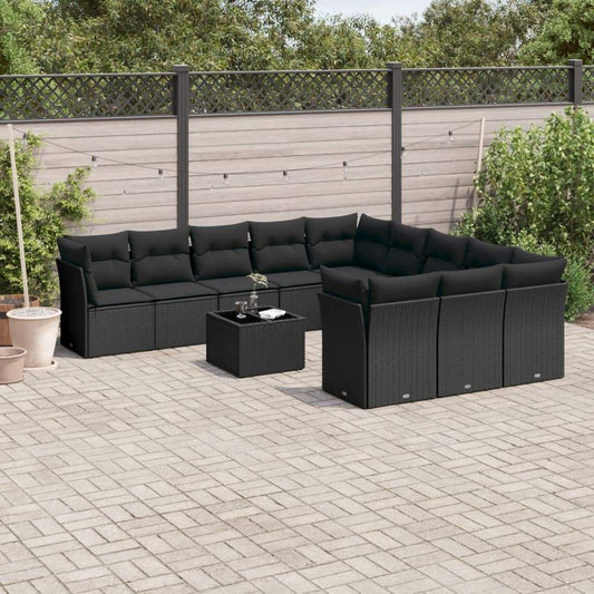 Set Divani da Giardino 12 pz con Cuscini Nero in Polyrattan - homemem39