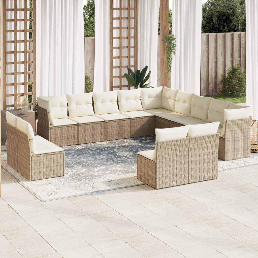 Set Divani da Giardino 12 pz con Cuscini Beige in Polyrattan - homemem39
