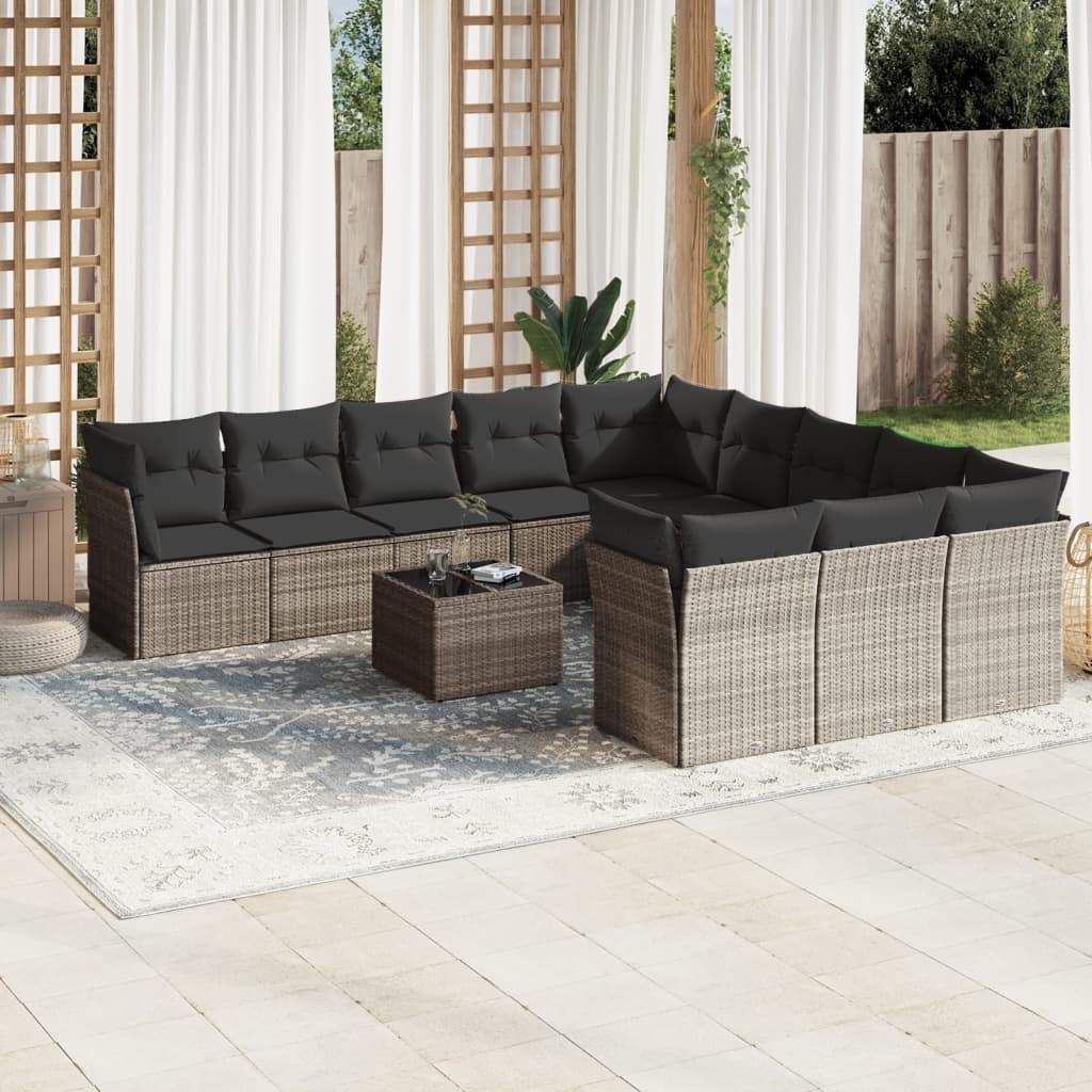 Set Divano Giardino 12 pz con Cuscini Grigio Chiaro Polyrattan - homemem39