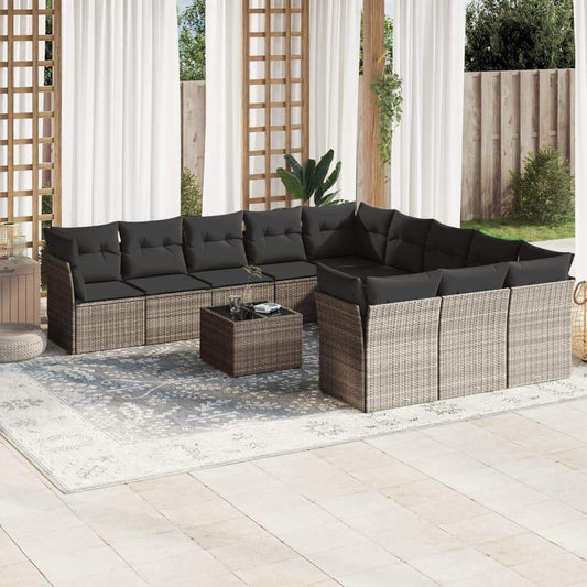 Set Divano Giardino 12 pz con Cuscini Grigio Chiaro Polyrattan - homemem39