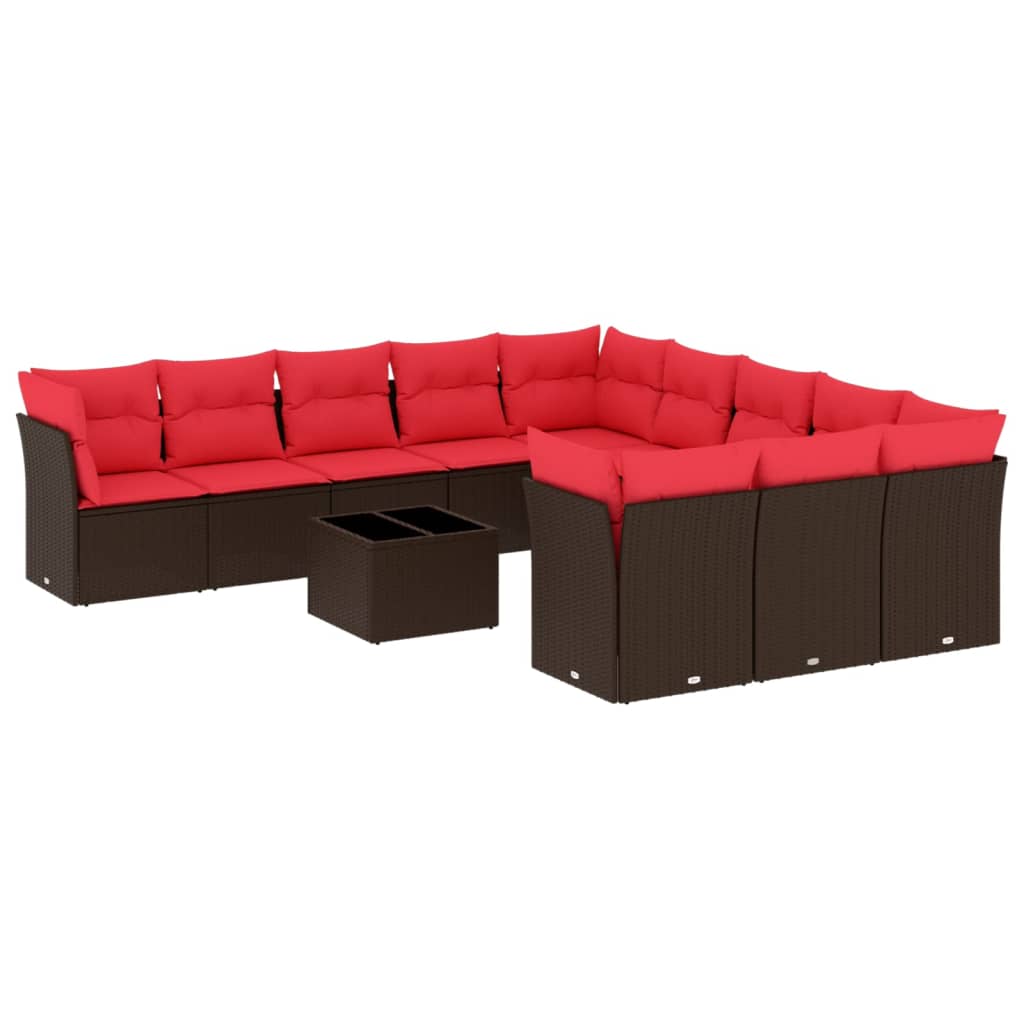 Set Divani da Giardino 12 pz con Cuscini Marrone in Polyrattan | homemem39