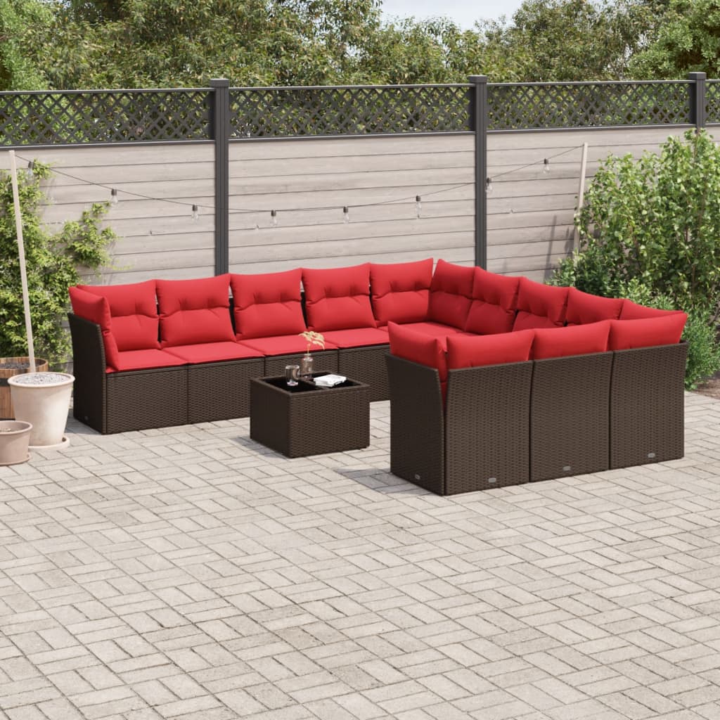 Set Divani da Giardino 12 pz con Cuscini Marrone in Polyrattan | homemem39